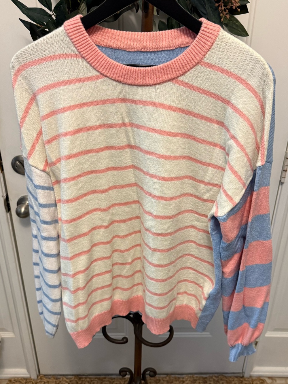 Blue Zone Planet Boutique Contrasting Stripe Soft Sweater LS L